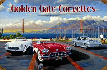 GOLDEN GATE CORVETTES, sea, tarmac, golden gate bridge, sport cars, mountains HD wallpaper