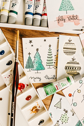 Holidays, New Year, Postcards, Christmas, Drawing, Painting, Paints, Brush, Tassel HD phone wallpaper