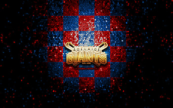 Adelaide Giants, glitter logo, ABL, red blue checkered background, baseball, australian baseball team, Adelaide Giants logo, mosaic art HD wallpaper
