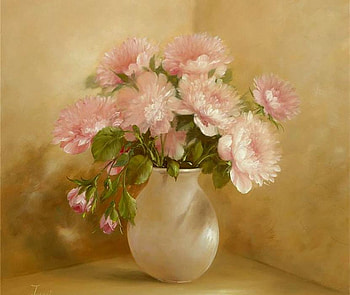 Happy Life, pink, bouquet, peonies, painting, vase, happiness HD wallpaper