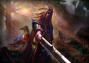 Woman warrior, fantasy, sword, art HD wallpaper