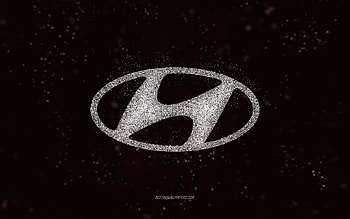 Hyundai glitter logo, , black background, Hyundai logo, white glitter art, Hyundai, creative art, Hyundai white glitter logo HD wallpaper