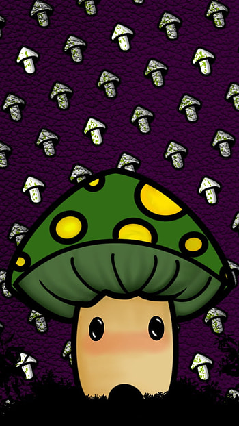 Hongito, hongo, , dibujo, verde, , cute, morado, anime, arte HD phone wallpaper
