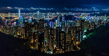 Hong Kong Skyline, Victoria Harbour serenity, Mountain backdrop, Urban splendor HD wallpaper