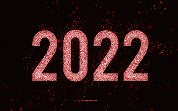Happy New Year 2022, red glitter art, 2022 New Year, 2022 red glitter background, 2022 concepts, black background, 2022 greeting card HD wallpaper