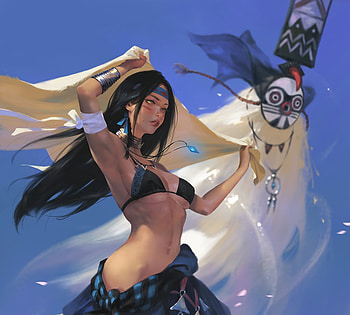 Shaman girl, gtz, fantasy, art, gtzart, girl, shaman, blue, taejune kim, white, wind HD wallpaper