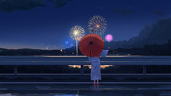 The Girl In The Yukata Summer Fireworks, girl, summer, fireworks, artist, artwork, art, digital-art, ai, deviantart HD wallpaper