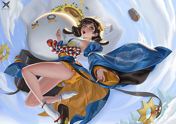 Fantasy girl, blue, fantasy, yellow, star academy, luminos, girl HD wallpaper