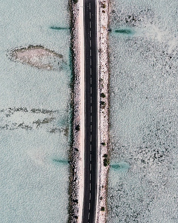 Ice, View From Above, Miscellanea, Miscellaneous, Road, Frozen, Dam HD phone wallpaper