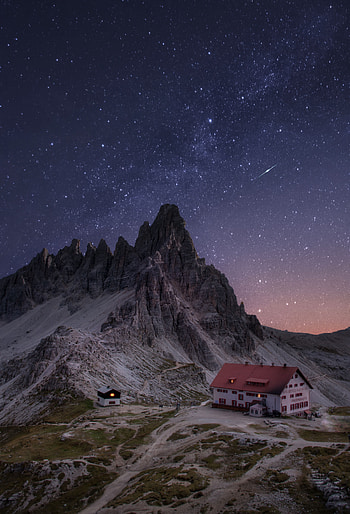 Night, Nature, Mountains, Rocks, Starry Sky, House HD phone wallpaper