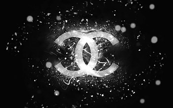 Chanel white logo, , white neon lights, creative, black abstract background, Chanel logo, fashion brands, Chanel HD wallpaper