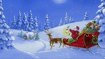 Santa comes, sleigh, painting, Santa, Christmas, snow HD wallpaper