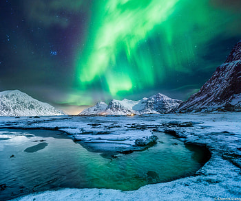 Northern Lights, coast, mountains, Norway HD wallpaper
