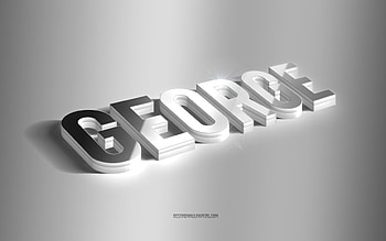 George, silver 3d art, gray background, with names, George name, George greeting card, 3d art, with George name HD wallpaper
