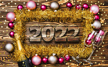 Happy New Year 2022, , 2022 golden 3D digits, christmas decorations, wooden backgrounds, 2022 concepts, christmas frames, 2022 new year, 2022 on wooden background, 2022 year digits, xmas balls, Christmas 2022 HD wallpaper