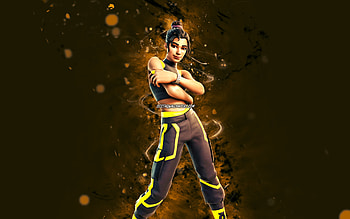 Amplitude, , yellow neon lights, Fortnite Battle Royale, Fortnite characters, Amplitude Skin, Fortnite, Amplitude Fortnite HD wallpaper
