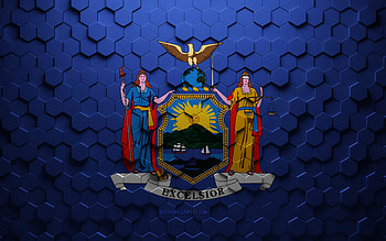 Flag of New York, honeycomb art, New York hexagons flag, New York, 3d hexagons art, New York flag HD wallpaper