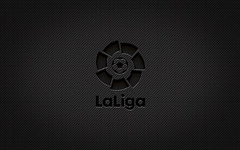 LaLiga carbon logo, , grunge art, carbon background, creative, LaLiga black logo, La Liga, LaLiga logo, LaLiga HD wallpaper
