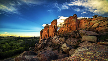 Turtle Rock Trail, Wyoming, landscape, clouds, sky, rocks, usa HD wallpaper