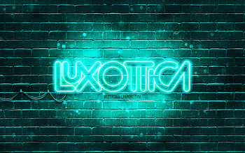 Luxottica turquoise logo, , turquoise brickwall, Luxottica logo, brands, Luxottica neon logo, Luxottica HD wallpaper
