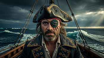 Eye-Patch Captain — | Stormbound Pirate | Captain's Gaze —, Eye Patch, Ship, Ocean HD wallpaper