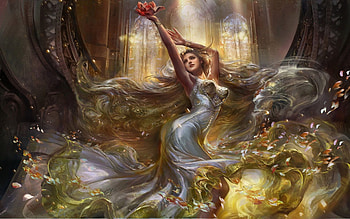 Dancing Queen, digital, art, room, girl, hair, dress HD wallpaper