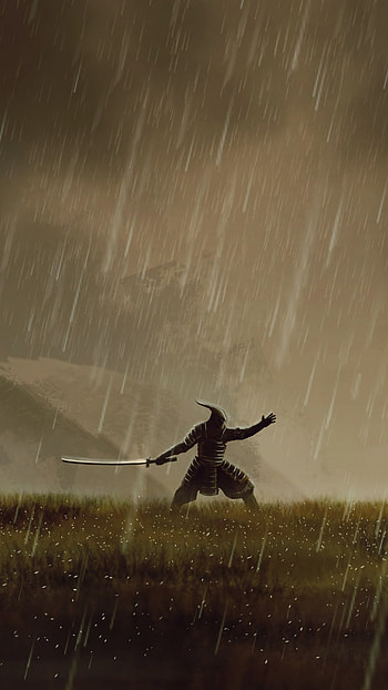 warrior, fight, rain, fantasy, samurai, fantasy warrior HD phone wallpaper