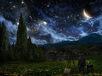 This painting is an homage to Vincent Van Gogh's Starry Night. Painting by Alex Ruiz. HD wallpaper