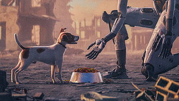 New Friend, robot, dog, artist, artwork, digital-art HD wallpaper