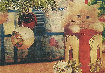 Christmas kitten, kitten, christmas, gifts, ornament, can, bow HD wallpaper