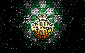 Ferencvaros FC, glitter logo, OTP Bank Liga, green white checkered background, soccer, hungarian football club, Ferencvaros FC logo, mosaic art, football, Ferencvaros TC, Hungary HD wallpaper