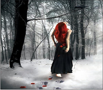 gothic redhead, redhair, gothic, roses, snow HD wallpaper