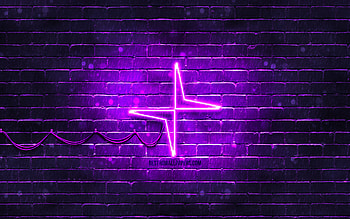 Polestar violet logo, , violet brickwall, Polestar logo, cars brands, Polestar neon logo, Polestar HD wallpaper