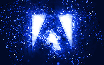 Adobe dark blue logo, , dark blue neon lights, creative, dark blue abstract background, Adobe logo, brands, Adobe HD wallpaper