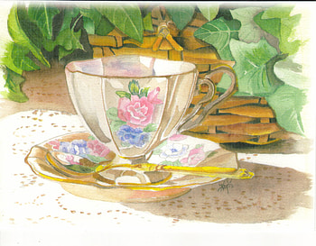 Tea Cup with Flowers, artwork, tea, flowers, cup, spoon HD wallpaper