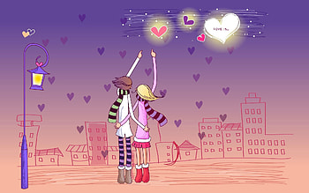 City, Vector, Couple, Pair, Evening, Stroll, Relations, Feelings HD wallpaper