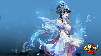 Fantasy girl, blue, sorceress, happy lakes, white, asian, fantasy, luminos, girl HD wallpaper