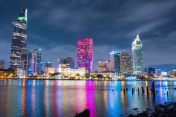 City, night, buildings, Vietnam HD wallpaper