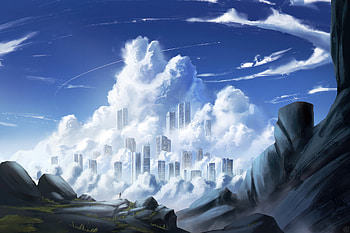 The City In Clouds, artist, artwork, digital-art, artstation HD wallpaper