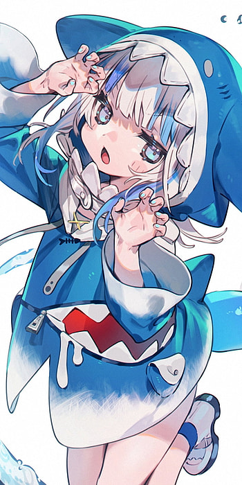 Gawr Gura, art, blue HD phone wallpaper