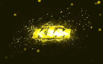 KTM yellow logo, , yellow neon lights, creative, yellow abstract background, KTM logo, brands, KTM HD wallpaper