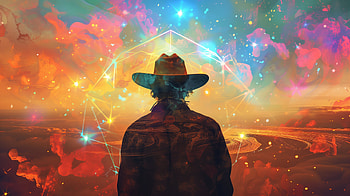 Cosmic Cowboy in R -, cowboy, cowboy hat, Abstract, colorful, silhouette HD wallpaper
