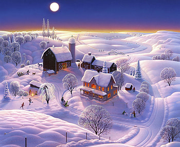 winter on the farm, winter, art, snow, farms, cool, paintings HD wallpaper