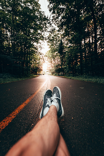 Trees, Miscellanea, Miscellaneous, Road, Markup, Legs, Sneakers, Shoes HD phone wallpaper