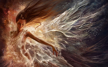 water goddess, goddess, water, woman, brunette HD wallpaper