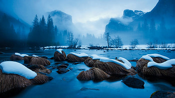 Snow Over the Frozen Lake, winter, frozen, snow, nature, mountains, lake HD wallpaper