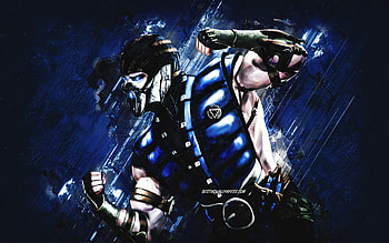 Sub-Zero, Mortal Kombat, blue stone background, Mortal Kombat 11, Sub-Zero grunge art, Mortal Kombat characters, Mortal Kombat X, Sub-Zero character, Sub-Zero MKX HD wallpaper