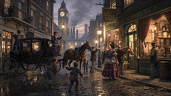 Victorian Gaslight Street —, Victorian Era, Carriage, Clock Tower HD wallpaper