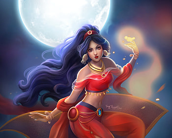 Jasmine, night, disney, girl, hand, fanart, moon, fantasy, red, luna, princess, tinythanhtruc HD wallpaper