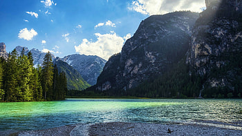 Dolomite bliss, Italy, clouds, sky, mountains, alps, lake HD wallpaper